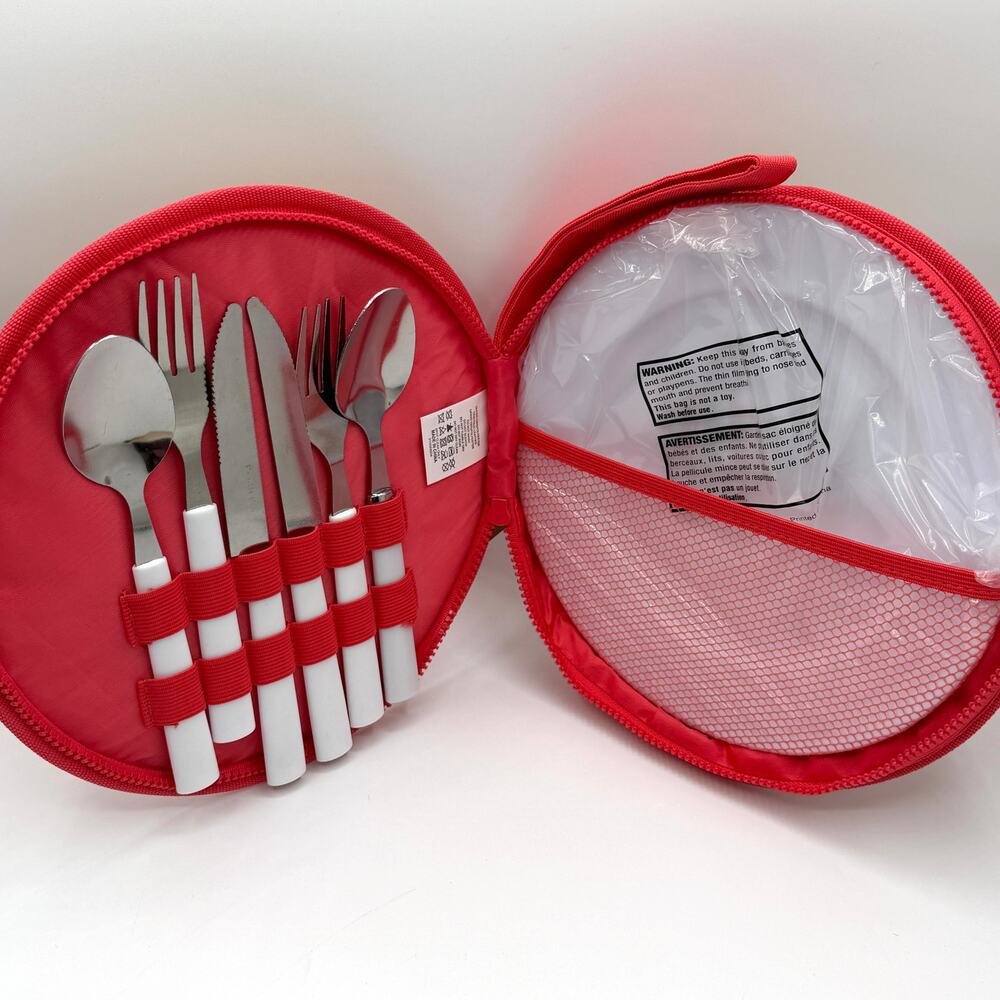 Sunnylife Picnic Set Travel Case with Plates & Stainless Steel Flatware New